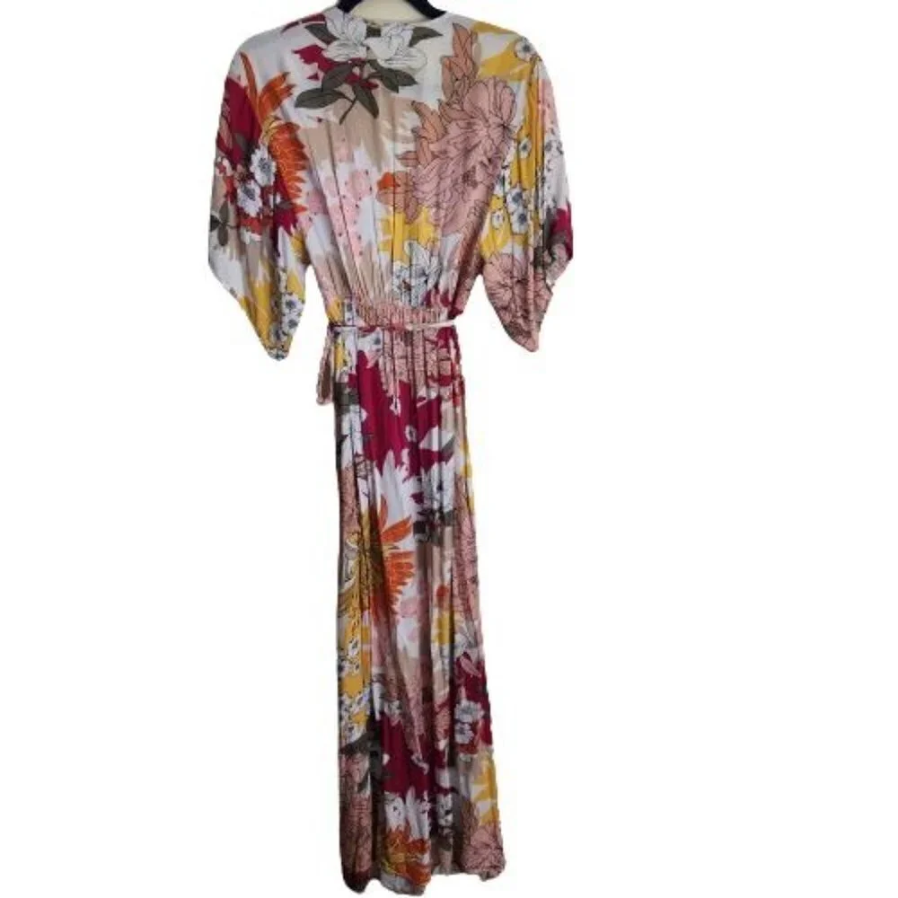 New York & Company Floral Cottagecore Faux Wrap Maxi Dress Size S